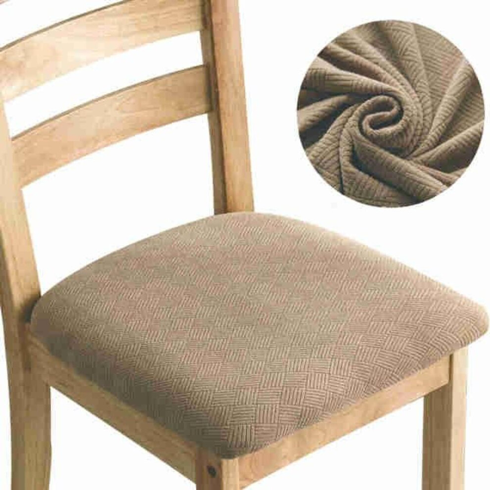 (khaki) Durable Removable Dining Chair Seat Cover Dining Room Kitchen Banquet Jacquard Stretch Chair Seat Cushion Slipcover