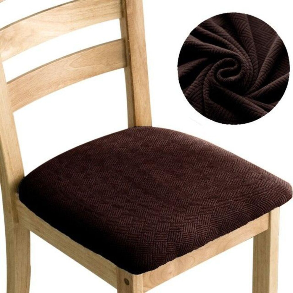 (dark brown) Durable Removable Dining Chair Seat Cover Dining Room Kitchen Banquet Jacquard Stretch Chair Seat Cushion Slipcover