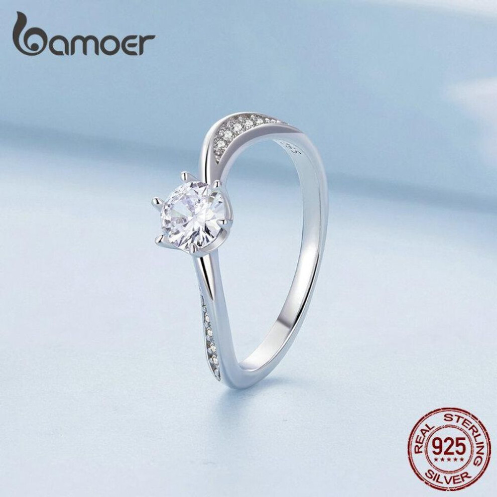 (8) BAMOER 925 Sterling Silver Minimalist Geometric Twisted Finger Ring Cubic Zirconia for Women Engagement Anniversary Gift