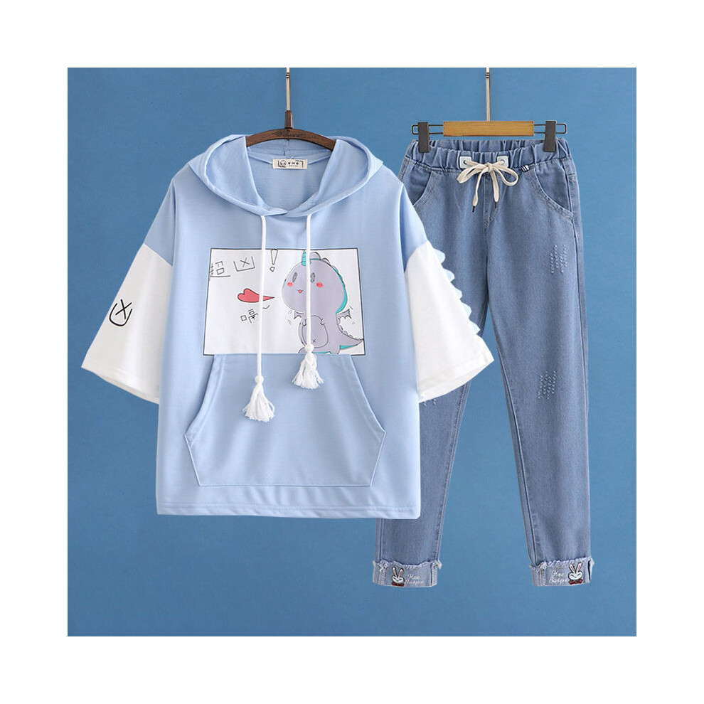 (Fierce Blue Jeans, L) Summer Delightful Hooded Sweatshirt For Girls Featuring Stylish Patterns And Fit Comfortable-image-OPC-PHH5WMS-NEW
