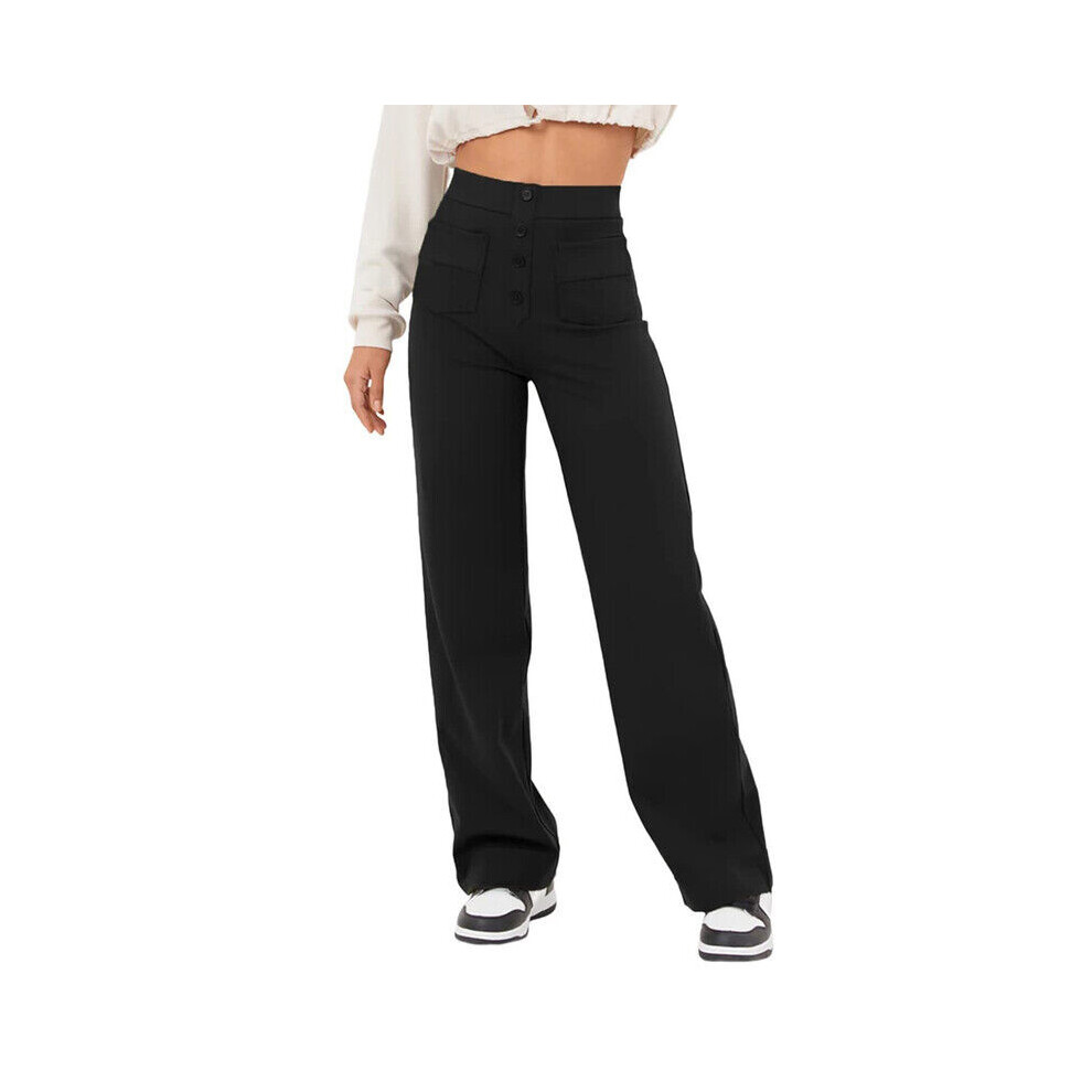 (Black, S) Straight Women Leg Pants Multiple Pockets High Waisted Solid Elasticity Color-image-OPC-PHH5WVP-NEW