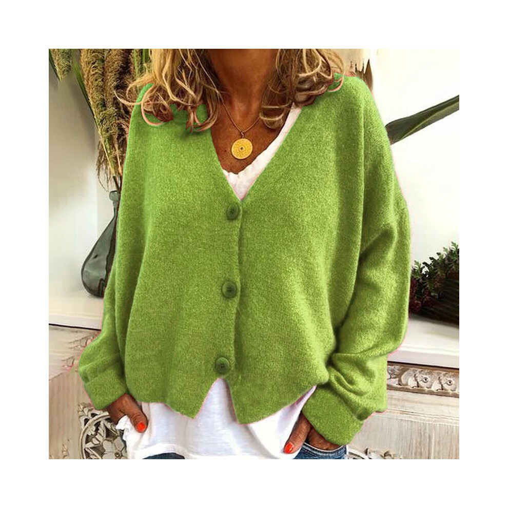 (Light Gray, 2XL) Knitted Plain Womens Coat Cardigan Ladies Button Loose Jumpers Plus Sweater Size-image-OPC-PHH656S-NEW