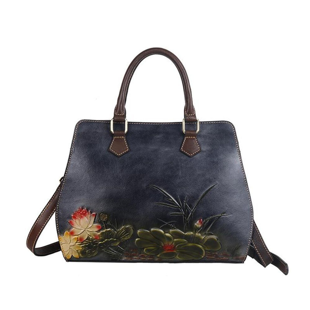 (black) Handmade First Layer Cow Leather Women Bag 2021 New Vintage Embossing Shoulder Bags Large Capacity Leisure Handbag