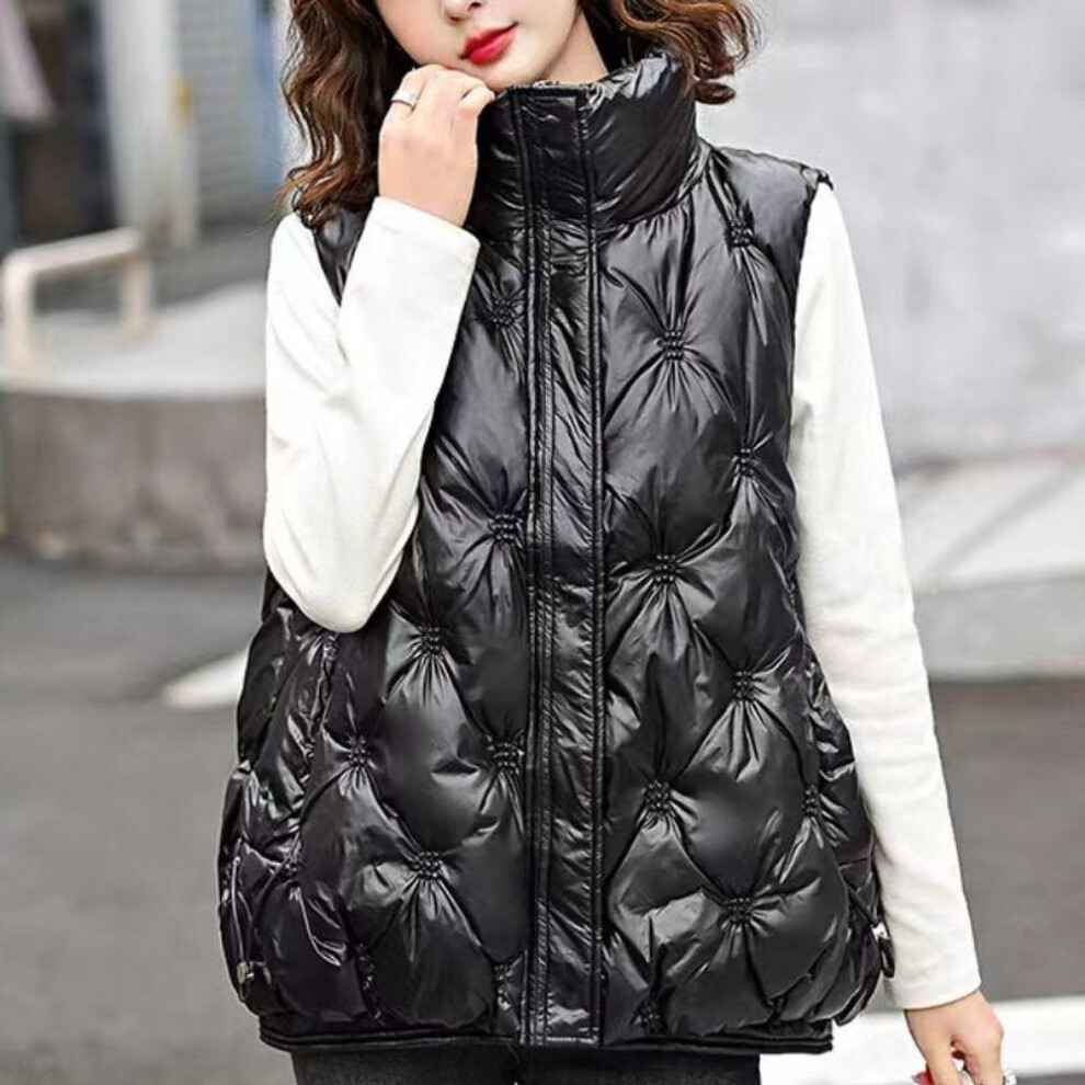 (black, L) Down Cotton Vest Women  New Autumn and Winter Korean Version Waistcoats Bright Face Wash Fashion Cotton Padded Jacket