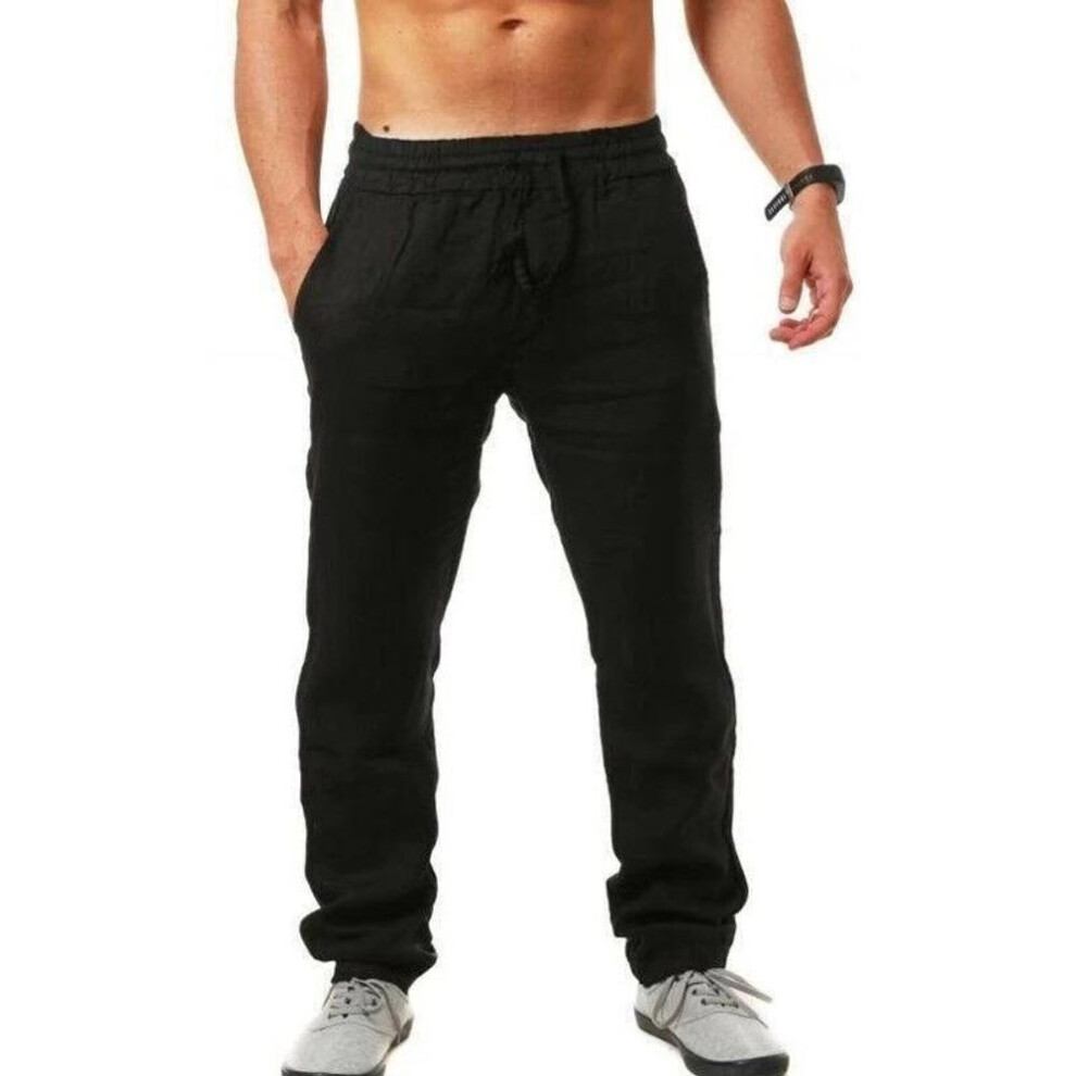 (black, XXL) Men's Linen Pants - Breathable Solid Color, Fitness, S-3XL