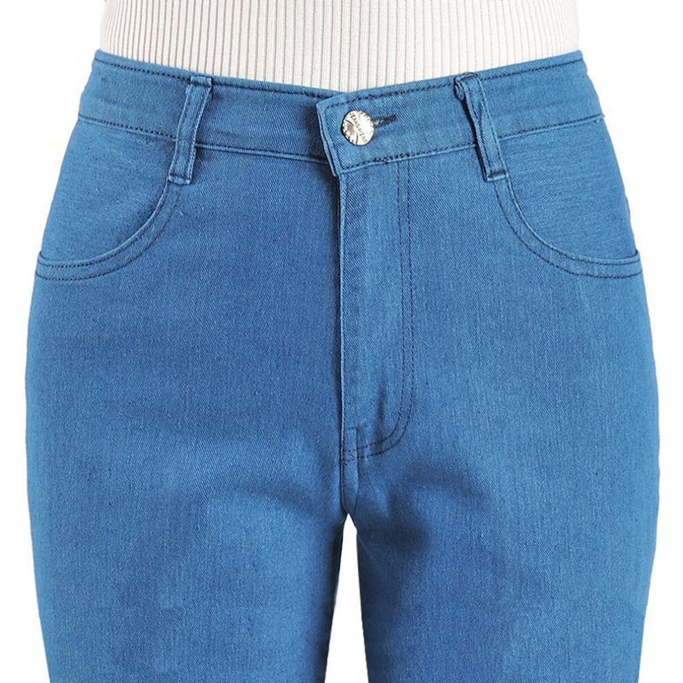 (light blue, 28) Women&apos;s High Waist Stretch Jeans Pants Straight Loose Denim Pants Spring Autumn Plus Size Trousers