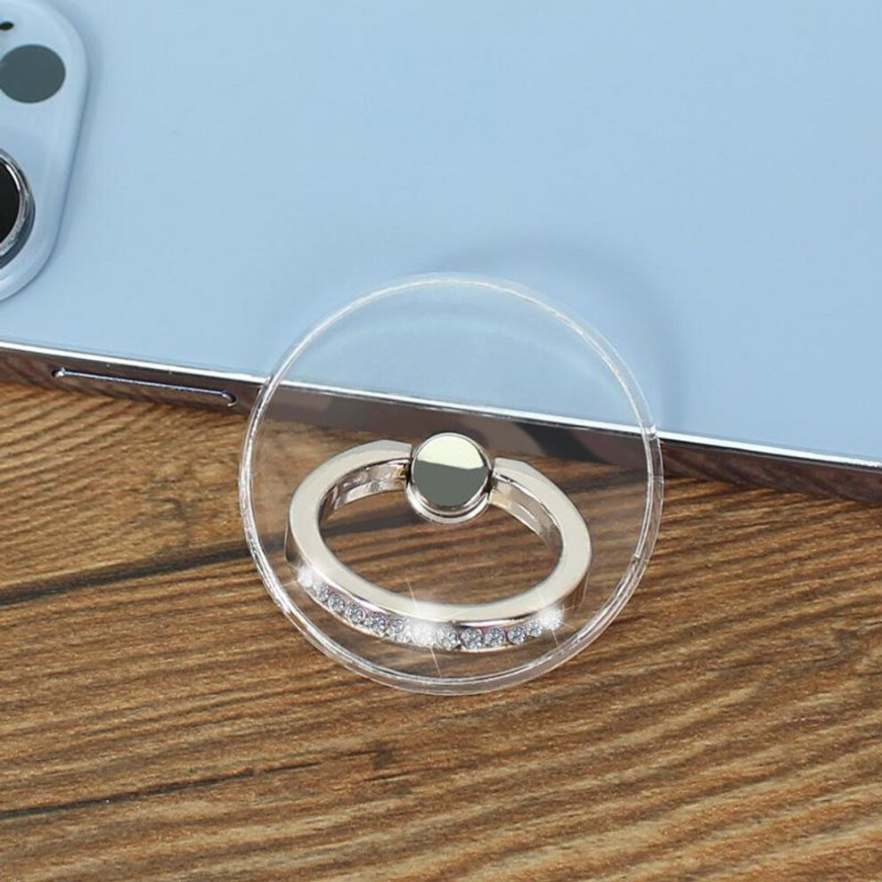 (Grey) Diamond Cell Phone Ring Holder Stand Transparent Grip Clear 360 Degree Rotation Kickstand For For Iphone IPad Tablet Car Mount