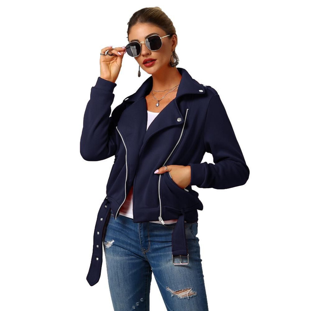 (navy blue, 3XL) Streetwear Jacket Casual Turn-down Collar Long Sleeve Pockets Women&apos;s Windbreakers Basic Jacket