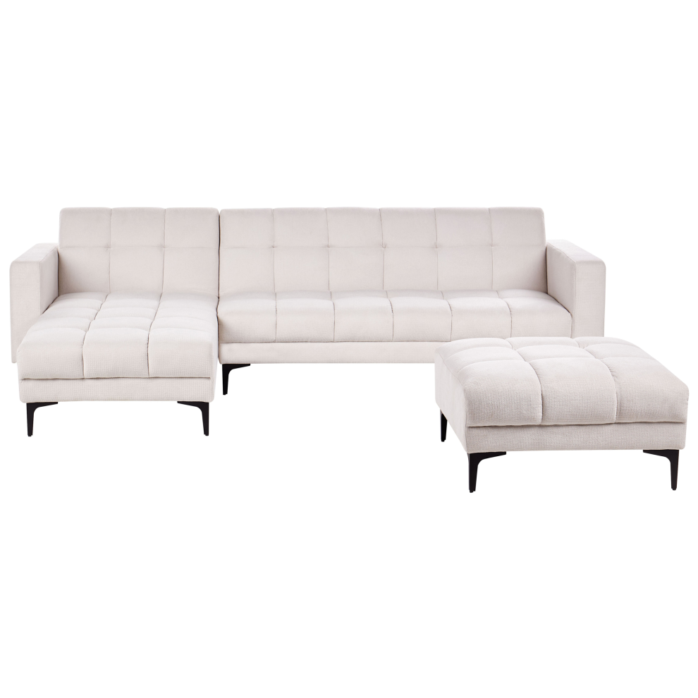 Modular Corner Sofa Bed ALNES Fabric Off-White 4 Seater Right Hand