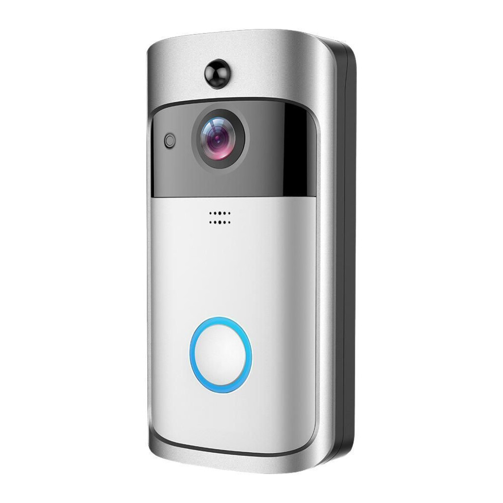 (silver) Wireless Video Doorbell 720P Visual Real Time Intercom Wi-Fi Video Bell PIR Detection Night Vision Home Security Camera Remote Smart Doorbell