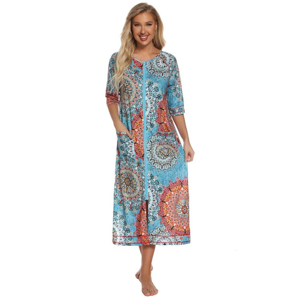 (sky blue, XL) Bright Deer Women Zipper Maternity Robe 3/4 Sleeve Long Hospital Birthing Labor and Delivery Gown Nursing Nightgowns House Bathrobe Lounger Sleepwear