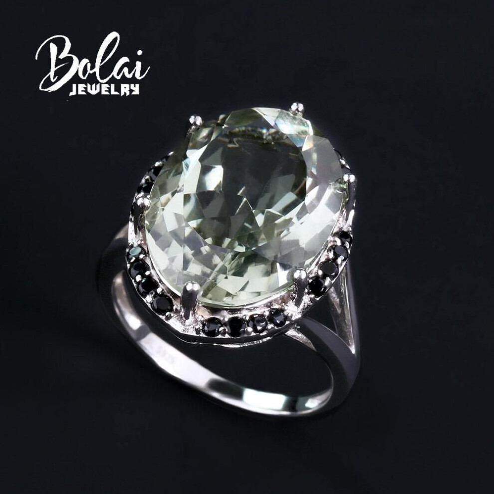 (green, us ring size10#) Natural Green Amethyst Big Gem Ring 925 Sterling silver fashion jewelry women&apos;s anniversary gift
