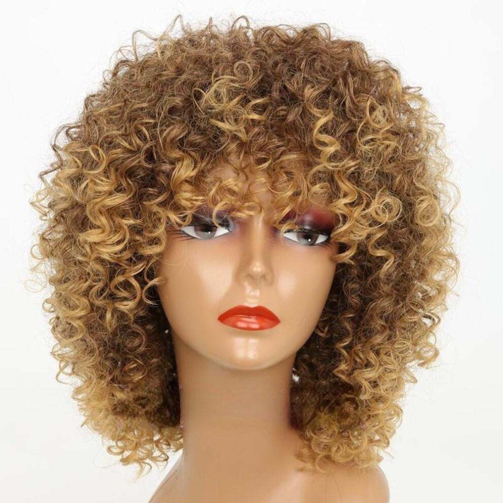 (gold) LISI HAIR Afro Women Fashion Short Kinky Curly Wig Synthetic Fiber Wig Black Grey Blonde Brown Color Wig for Women