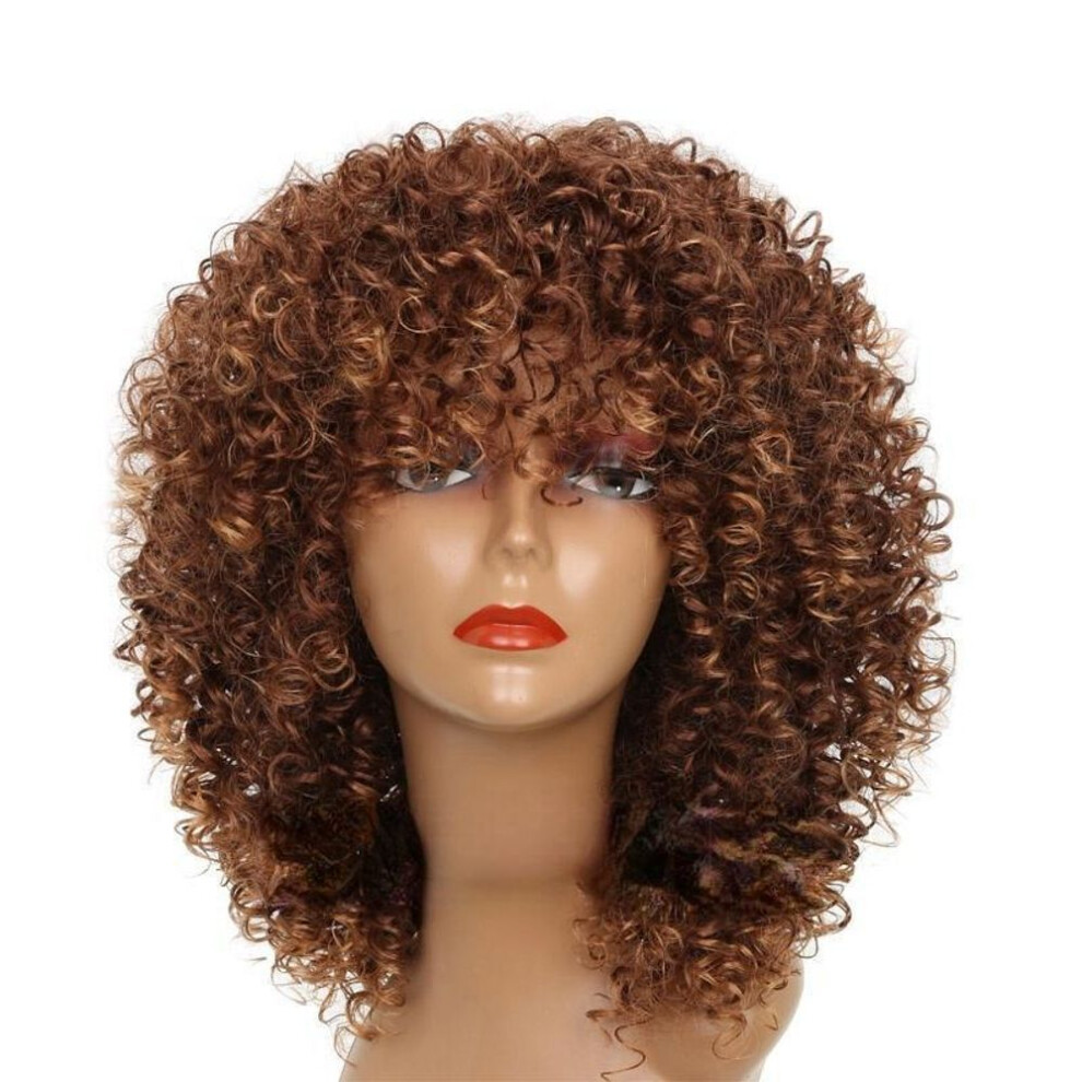 (brown) LISI HAIR Afro Women Fashion Short Kinky Curly Wig Synthetic Fiber Wig Black Grey Blonde Brown Color Wig for Women