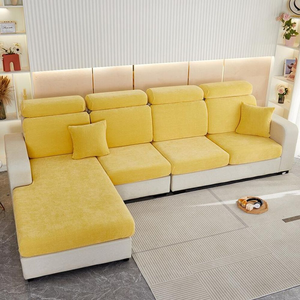 (yellow, Normal Size(L)-1pc) Thick Elastic Sofa Cushion Covers Living Room Armchair Corner Sofa Chenille Cushions Seats Cover Slipcover Couch Covers