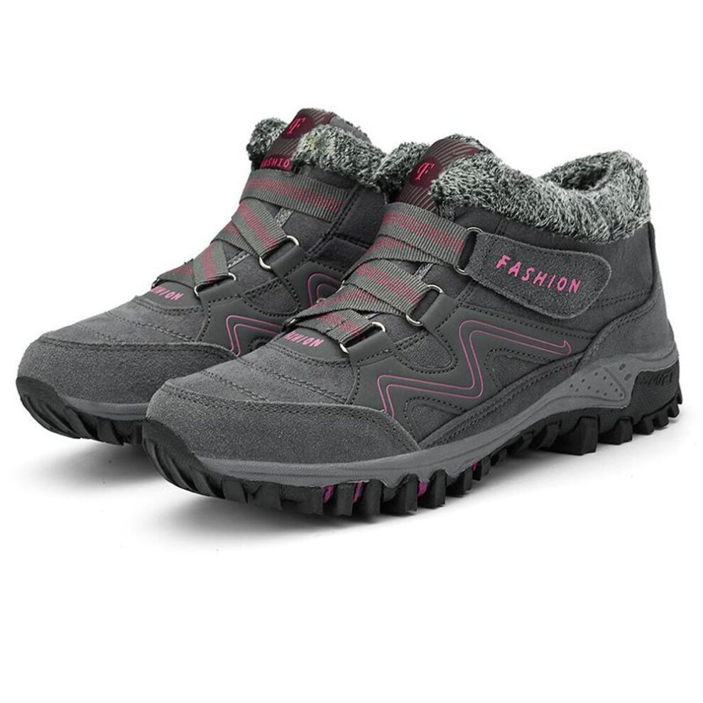 (gray,rose red, 38) 36-47 Autumn and Winter Men&apos;s Large Size Plus Velvet Rubber Bottom Winter Shoes Women&apos;s Winter Snow Boots