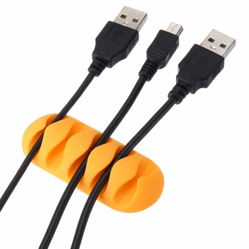 (Yellow) Cable Organizer with Wire Cord Clips and USB Charger Holder