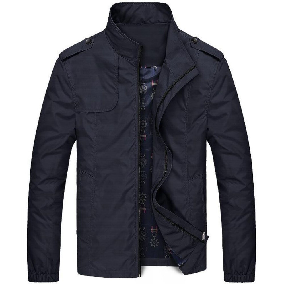 (black, XXXXL) Spring and Autumn Men&apos;s Jacket Loose Top Casual Jacket Breathable Lightweight Trench Coat Standing collar solid color large casual