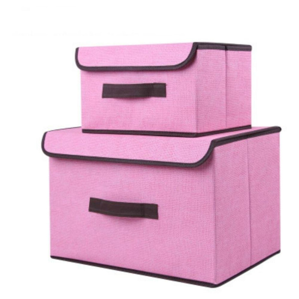 (pink) High Quality Home Organizer Box 2pcs/set Linen Storage Box for Cosmetic Stationery Clothing