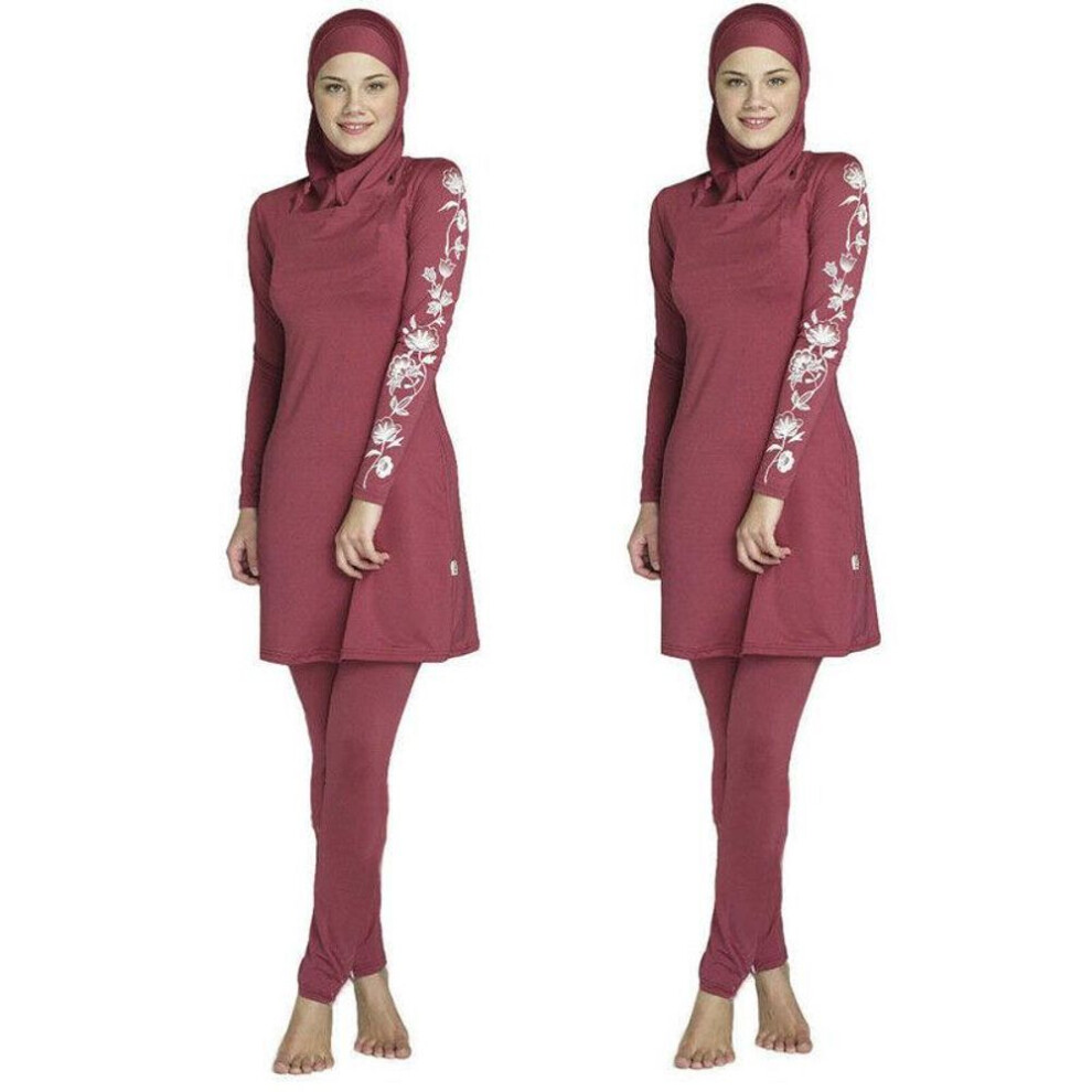 (red, L) Muslim Lady Modesty Swimwear Swimsuit Full Cover Islamic Beachwear Arab Burkini