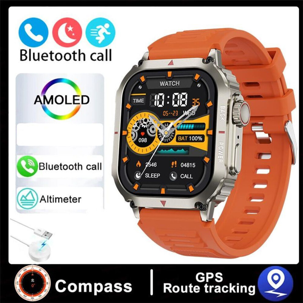 (orange, Silicone strap) 2024 New Sport Rugged Military Smart Watch Men Ftiness Watches IP68 Waterproof 1.95&apos;&apos; AI Voice NFC Bluetooth Call Smartwatch