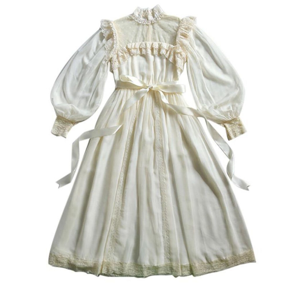 (beige, L) Vintage Dress Women Dress Clothes Streetwear Casual Fashion Elegant Dresses Party Lace Long Dress