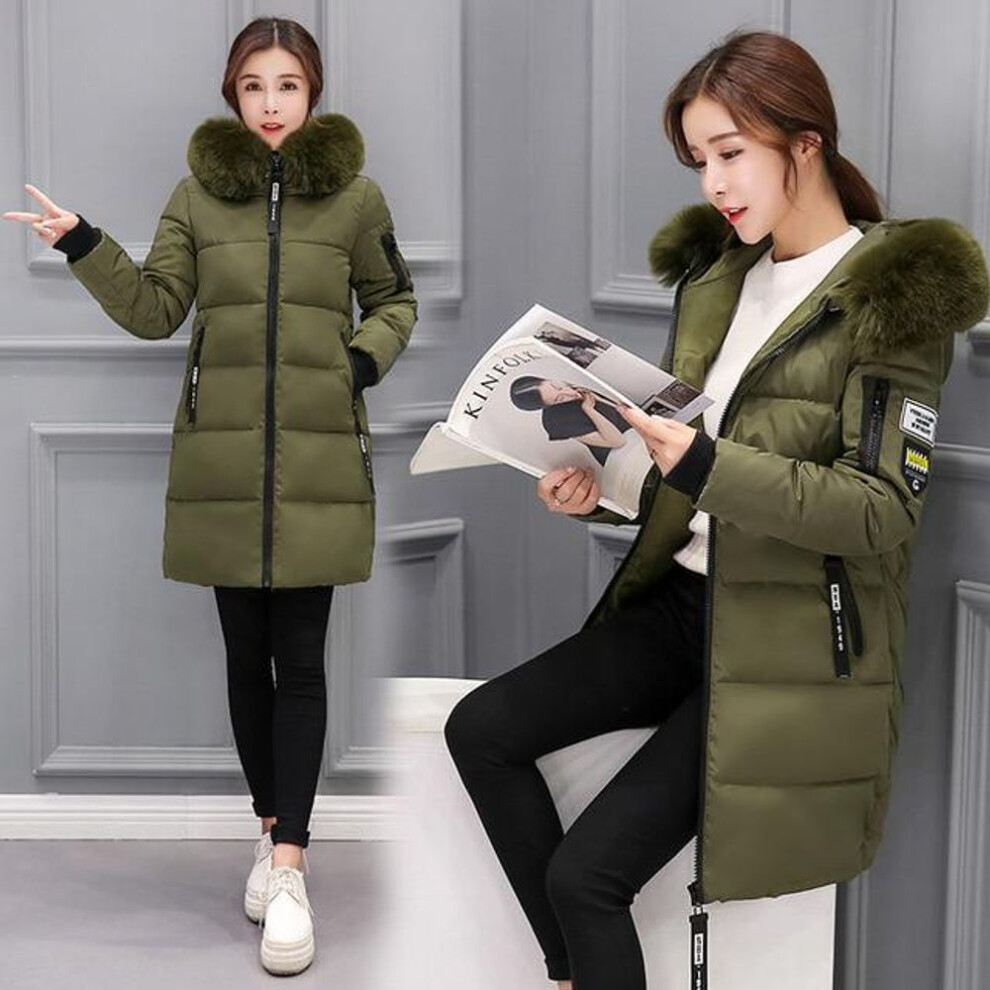 (army green, 3XL) Winter Down Cotton Jacket Women Long Coat Parkas Thickening Female Warm Clothes Rabbit Fur Collar High Quality Jacket