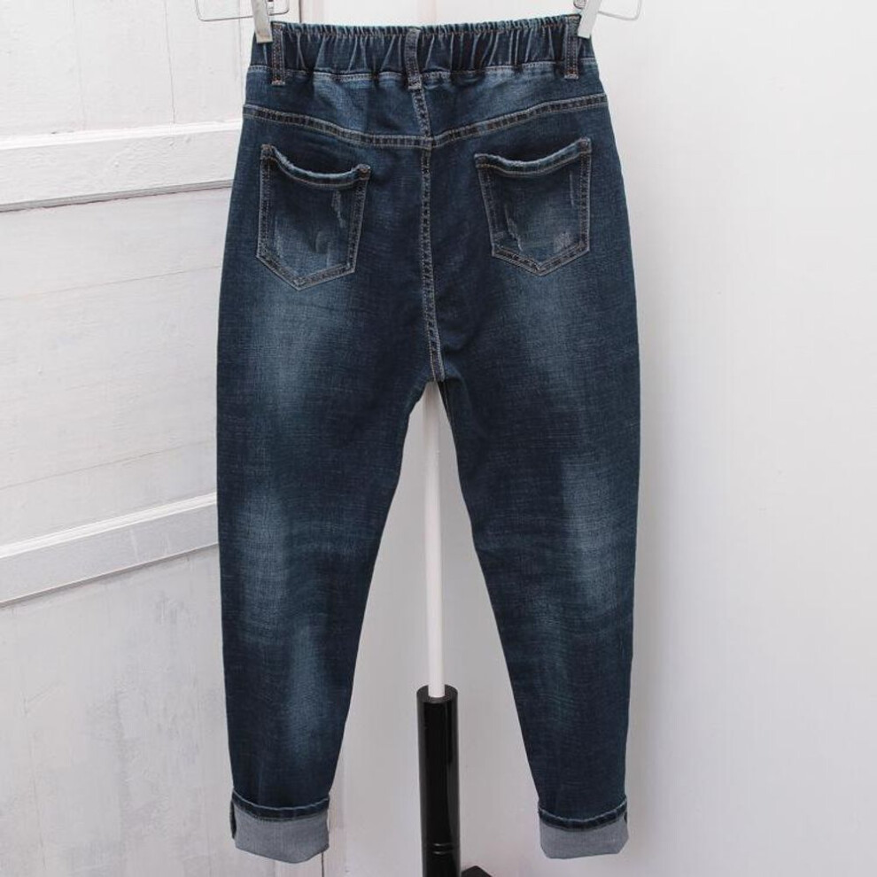 (blue, XXL) Plus Size High Waist Ladies Vintage  Harem Pants Loose Boyfriend Denim Jeans Streetwear Trousers
