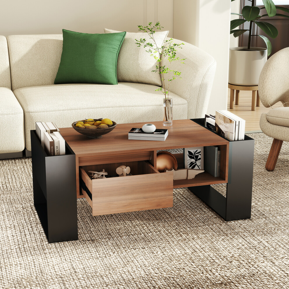 Modern Coffee Table with Drawer Living Room Wooden Table Storege Shelf