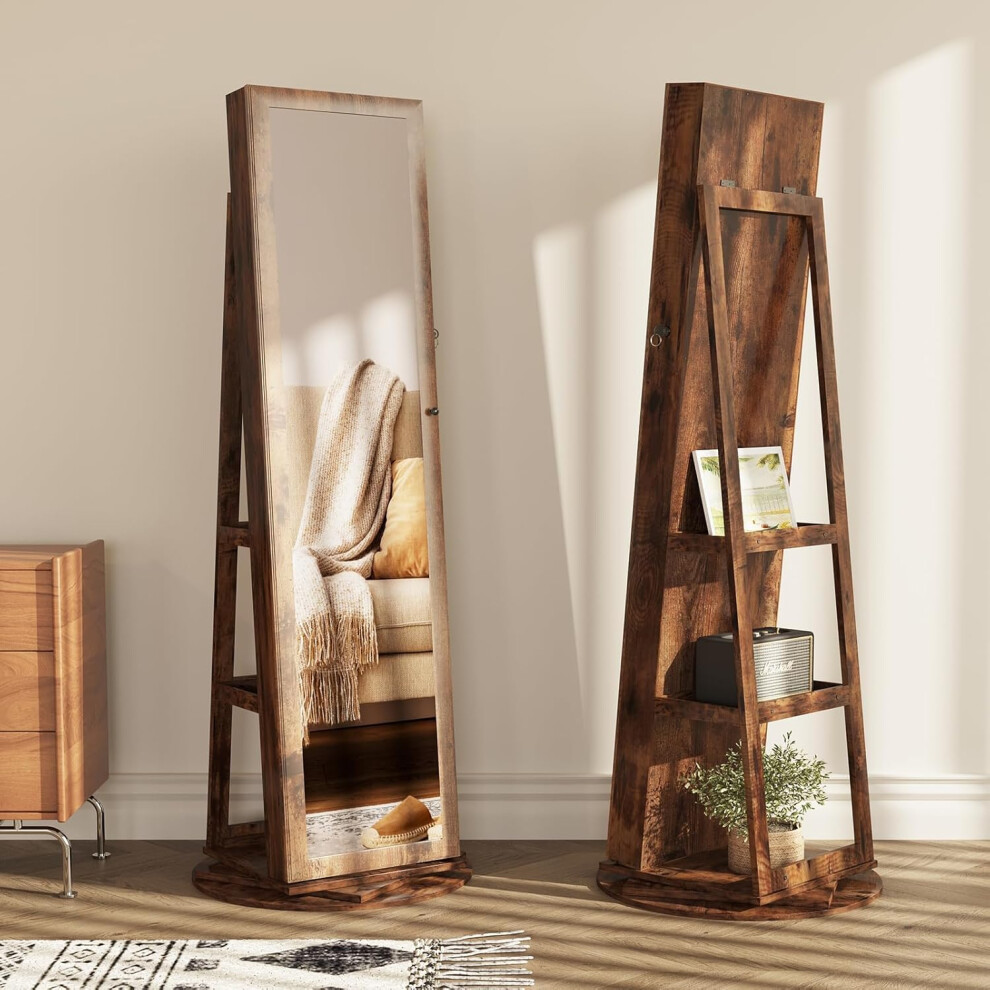 Rustic Brown Jewelry Organiser Mirror Wardrobe
