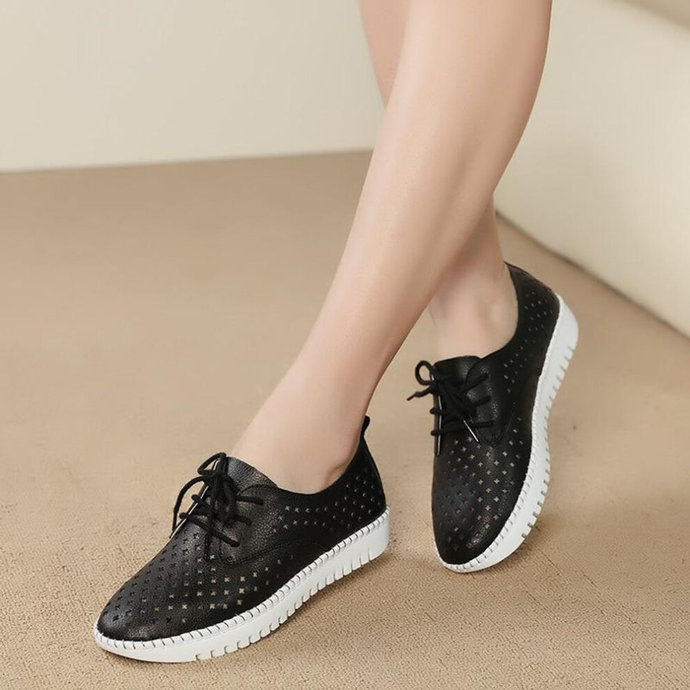 (black, 36) Summer Sneaker Women Platform Shoes Female Genuine Leather Walking Flat Sandals For Women Breathable Comfort Vacation Shoes