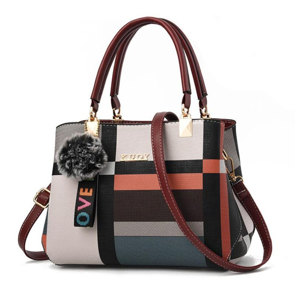 (deep,red, 28x15x20cm) Fashion Patchwork Women Shoulder Bag Ladies Leather Crossbody Bag Messenger Bags Handbag Buckets Large Capacity Woman Totes