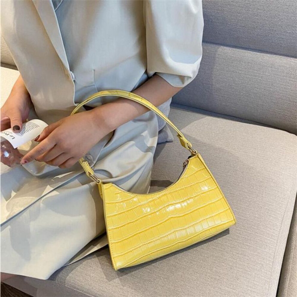 (yellow, 25*6*17cm) Fashion Small Shoulder Bags For Women Retro Alligator Pattern PU Leather Handbag Female Casual Daily Tote Underarm Bag