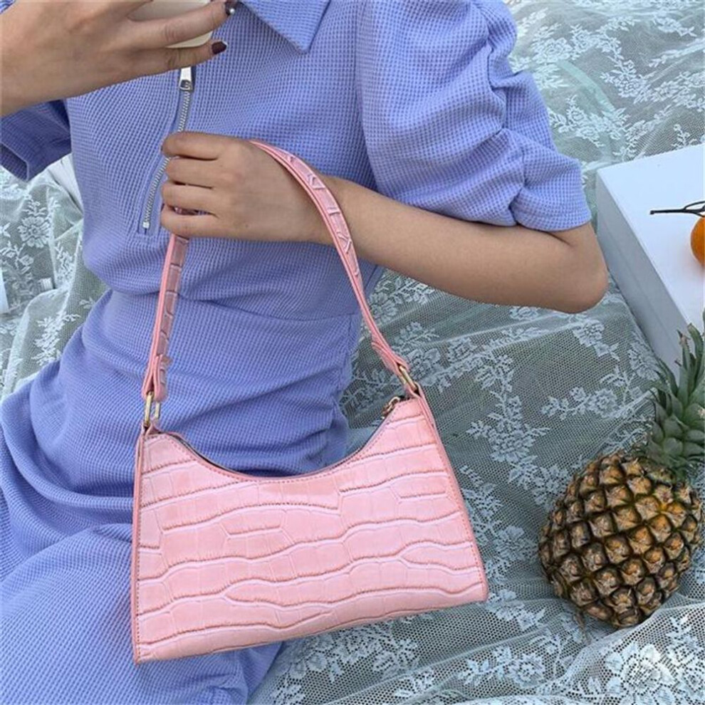 (pink, 25*6*17cm) Fashion Small Shoulder Bags For Women Retro Alligator Pattern PU Leather Handbag Female Casual Daily Tote Underarm Bag