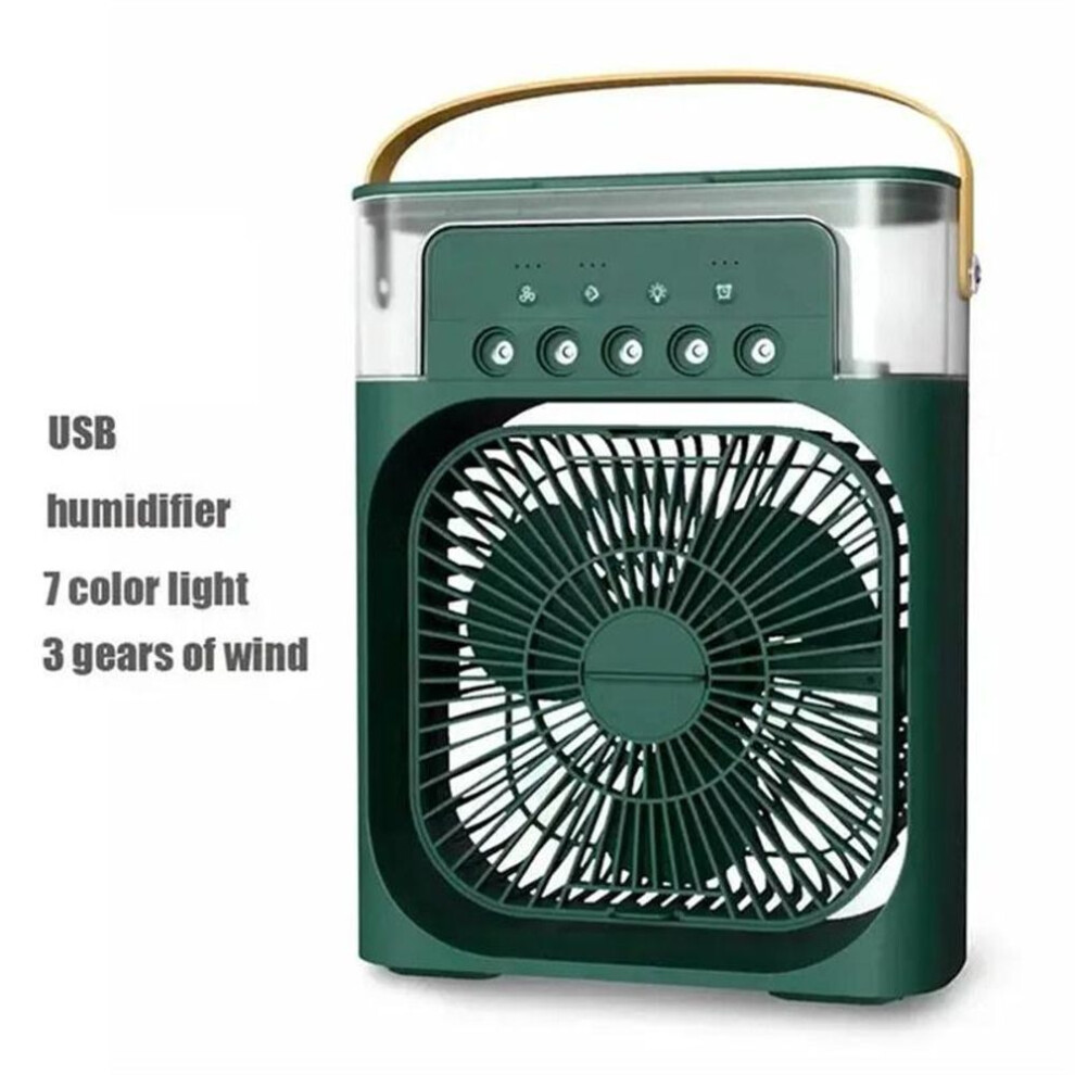 (Green) USB Electric Fan Air Conditioners Portable Cooling Fan LED Night Light Water Mist Fun 3 In 1 Air Humidifie For Home