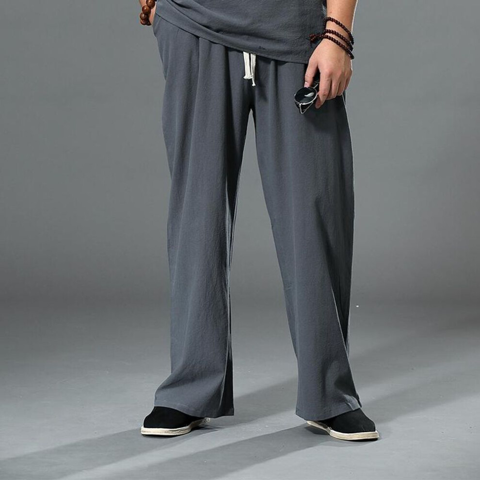 (grey, 6XL) Pants Large Size Summer Men's Cotton Tall Big Sizes Wide Leg Linen Pant Oversized Jogger Trousers Male Plus Size Loose Pants Men