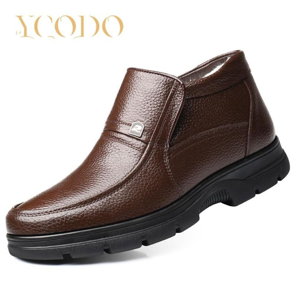 (brown, 39) Men&apos;s and Women&apos;s Winter Leather Warm and Plush Non-slip Boots Sizes 38-48, Winter Lovers Leather Boots