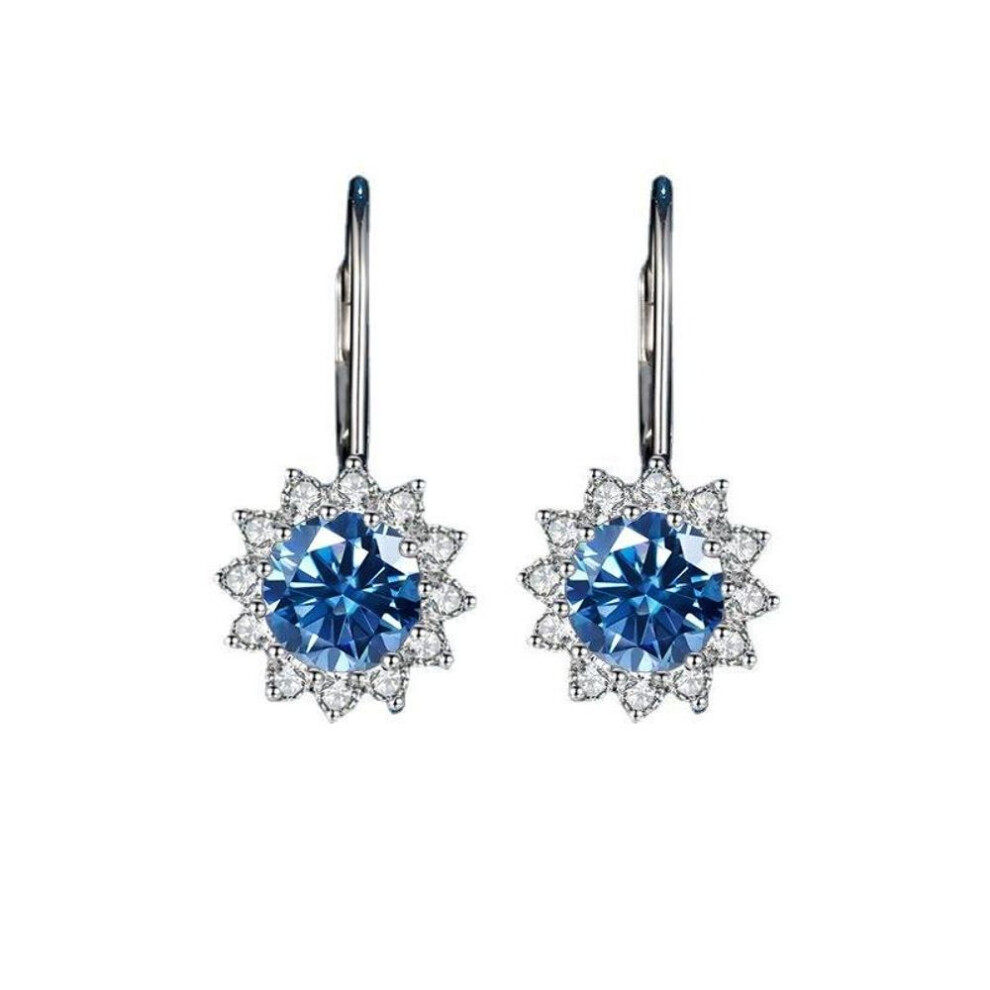 (royal blue, 1ct*2) Bague Ringen Sterling Silver 925 Earrings For Women 1 Carat VVS Moissanite Wedding Luxury Jewelry Classic Sunflower Drop-earrings