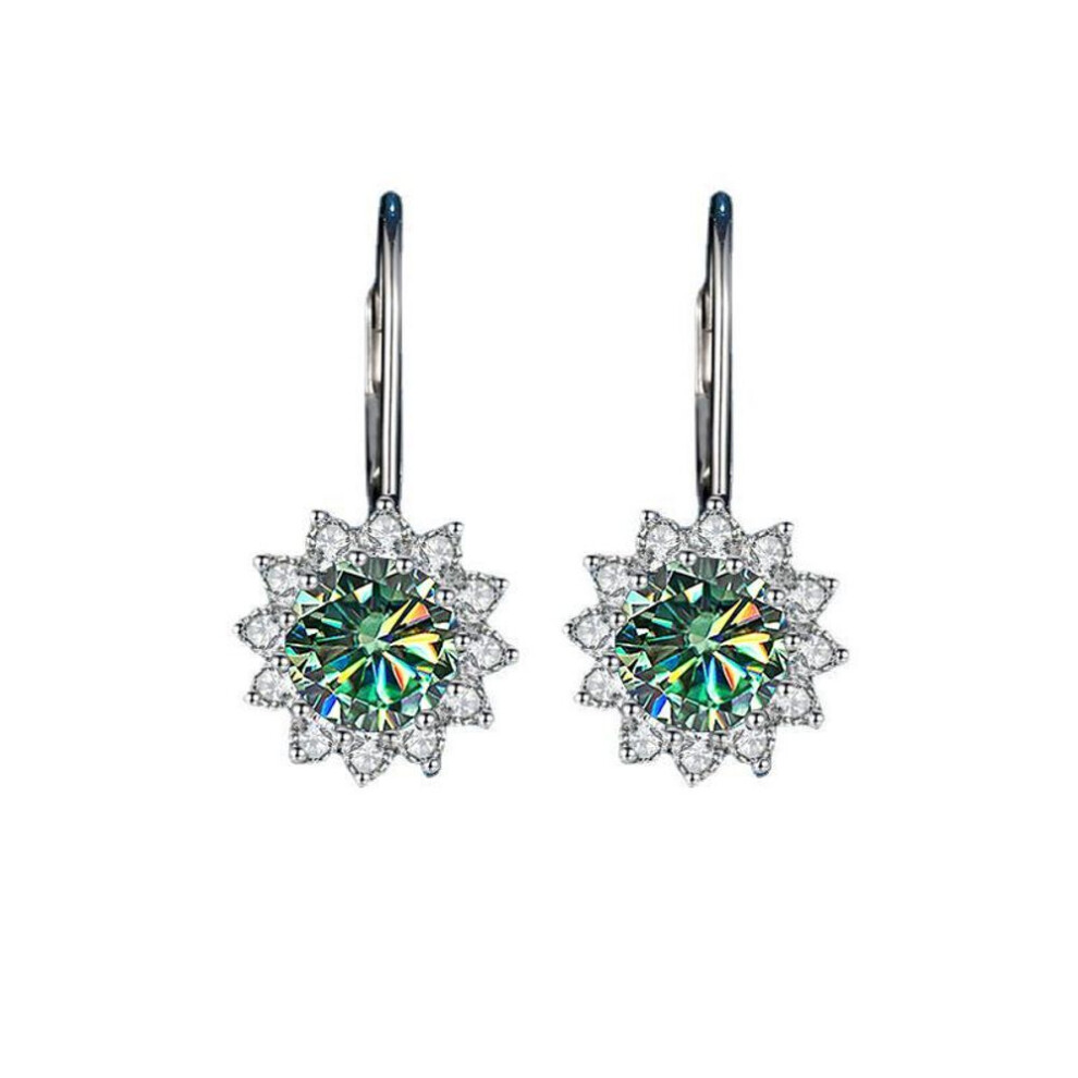 (green, 1ct*2) Bague Ringen Sterling Silver 925 Earrings For Women 1 Carat VVS Moissanite Wedding Luxury Jewelry Classic Sunflower Drop-earrings