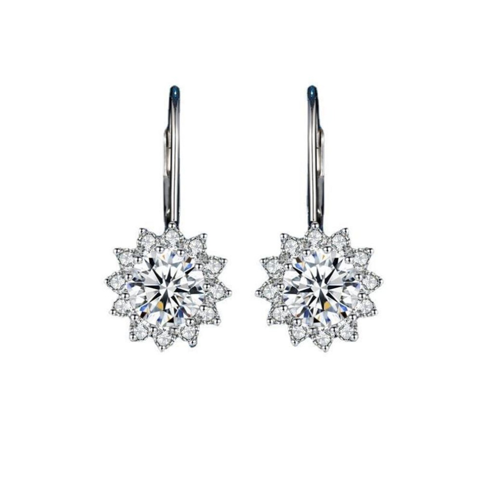 (white, 1ct*2) Bague Ringen Sterling Silver 925 Earrings For Women 1 Carat VVS Moissanite Wedding Luxury Jewelry Classic Sunflower Drop-earrings