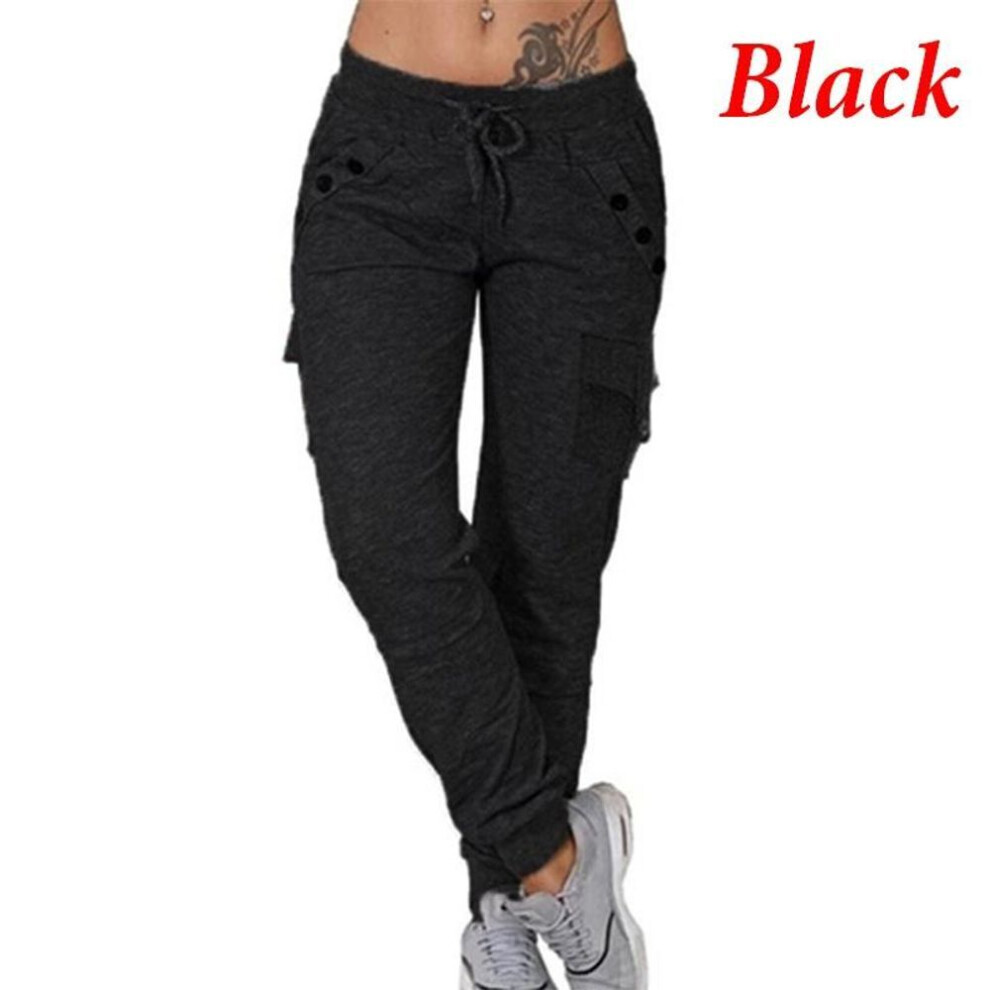 (black, L) New High quality Women&apos;s Fashion Casual Pants Loose High Waist Trousers Stretch Slim Track Pants