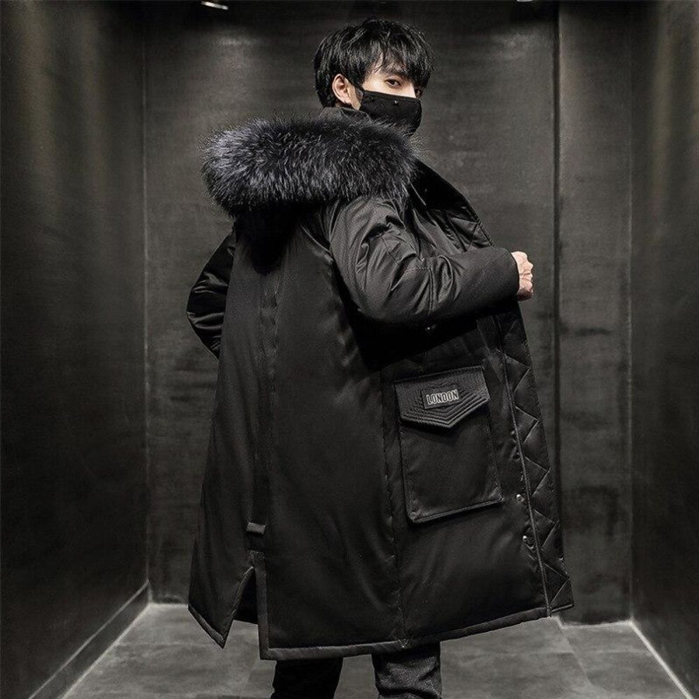 (black, XS) -30 Degree Winter White Duck Down Jacket Men Keep Warm Long Thicken Coat Fashion Hooded Fur Collar Windbreaker Men Down Parka