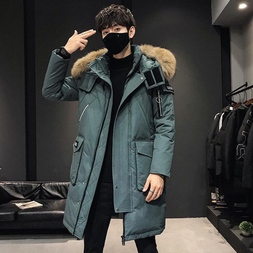 (blue, XXXL) -30 Degree Winter White Duck Down Jacket Men Keep Warm Long Thicken Coat Fashion Hooded Fur Collar Windbreaker Men Down Parka