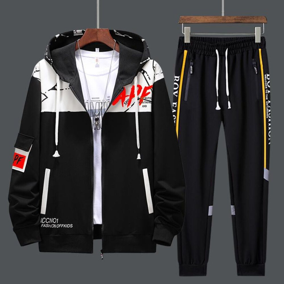(black, S) Men Tracksuits 2 Piece Sweat Suits Mens Zipper Cardigan Printing Sweatshirts Sweatpants Sets Sports Clothing