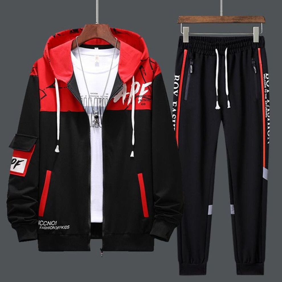 (red, XXXL) Men Tracksuits 2 Piece Sweat Suits Mens Zipper Cardigan Printing Sweatshirts Sweatpants Sets Sports Clothing