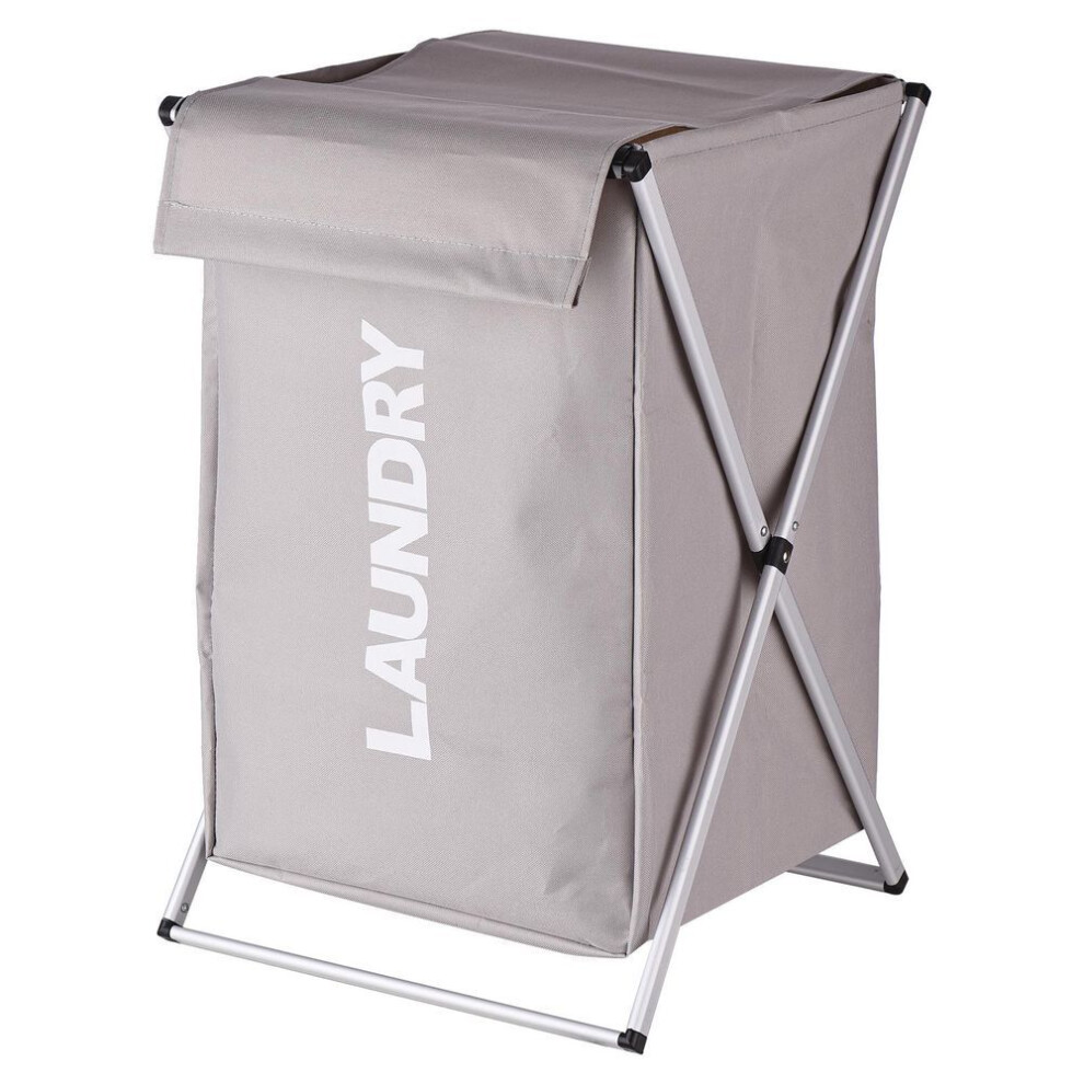 (beige) Laundry Basket Clothes Hamper Organizer Sorter Storage Foldable with Cover Handle Aluminum Frame