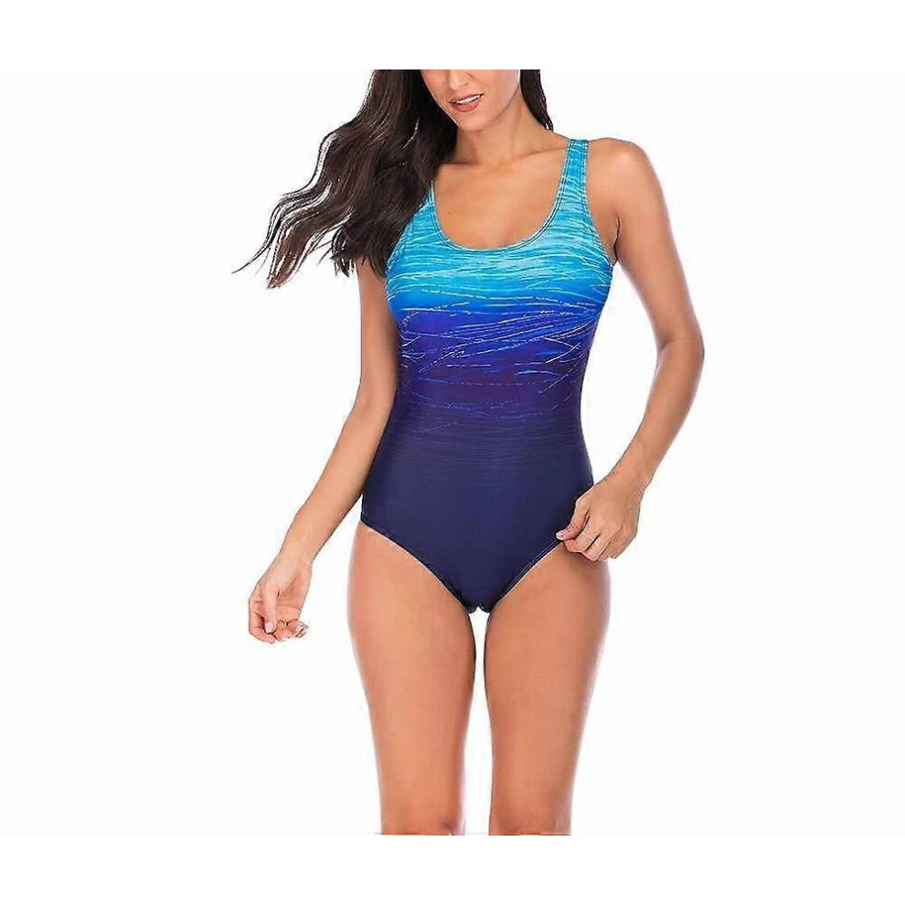 (As show, One size) Women&#39;s One-piece Water Ripple Gradient   Backless Bikini Swimsuit  BLUE 2XL-image-OPC-PHH6F6C-NEW