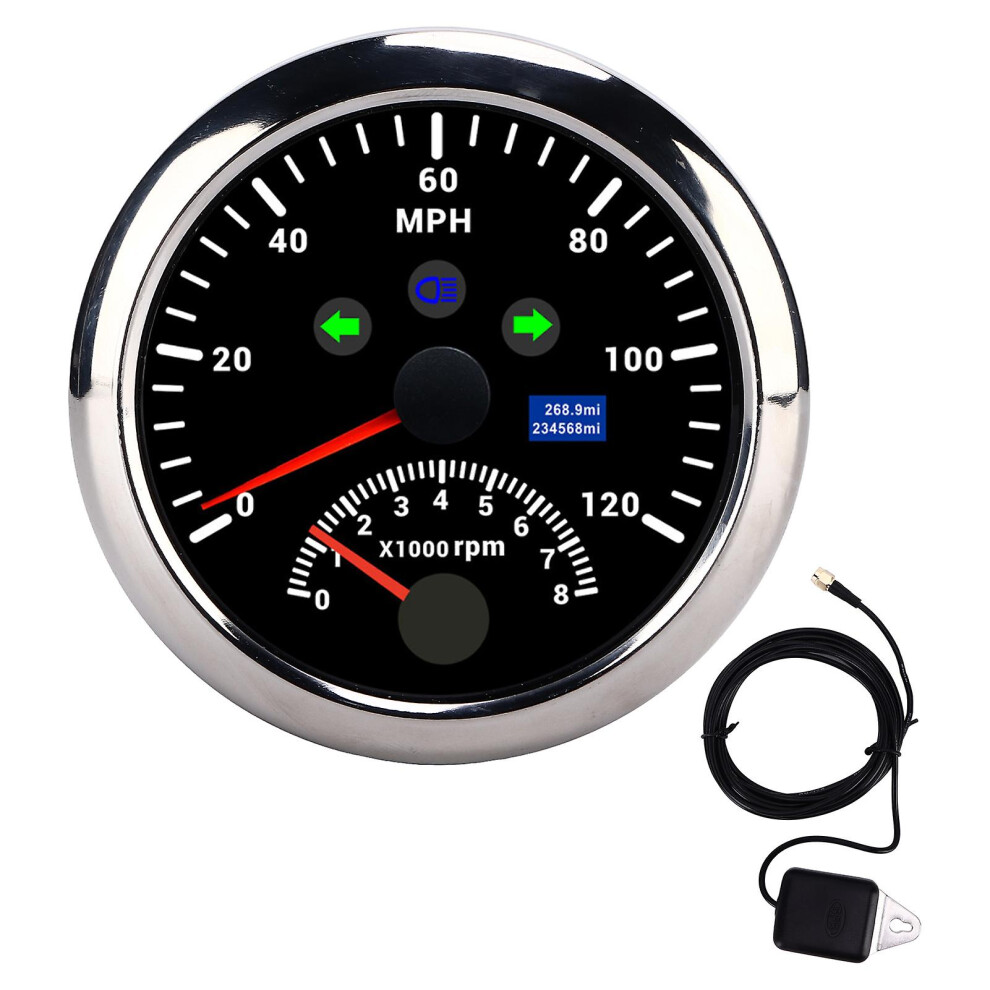 (As Show, One Size) 85Mm 0120Mph Gps Speedometer Gauge With Tachometer 8000 Rpm Overspeed Alarm Lcd Backlight For 12V/24V Car Boat Atvblack Red 4909775721232