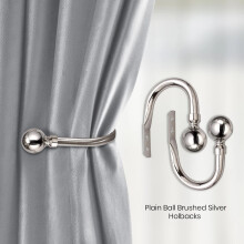 (Brushed Silver) Plain Curtains Holdback Pair Pack of 2 Metal Curtains Hold Backs