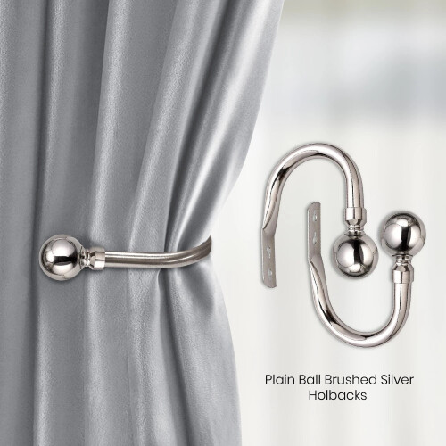 (Brushed Silver) Plain Curtains Holdback Pair Pack of 2 Metal Curtains Hold Backs